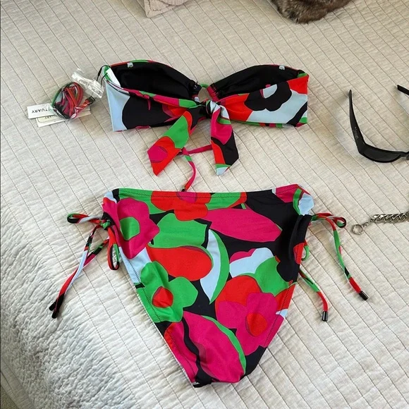 NWT Anthropologie Sanctuary Bandeau black green floral high waist Bikini Set M - Picture 10 of 12